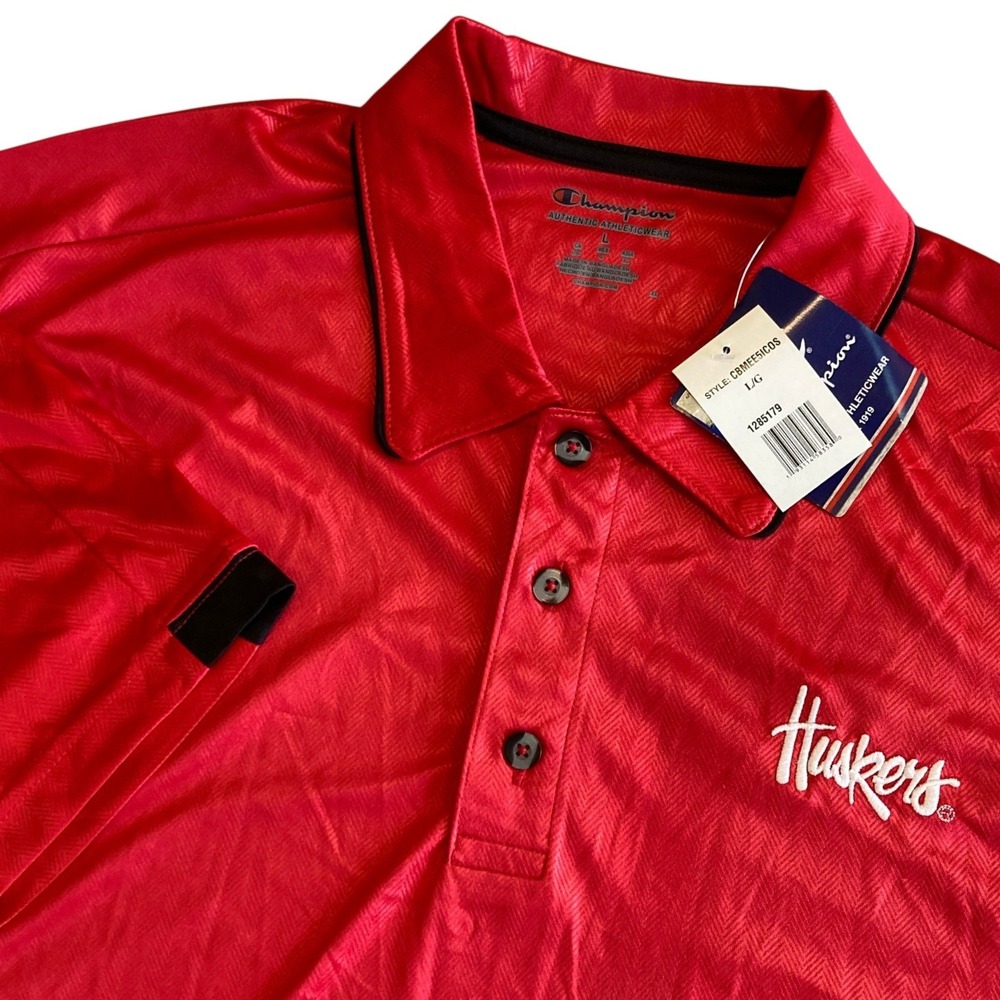 NEW Champion Nebraska Huskers Mens Large Red Chevron Polo Shirt CBMEE5ICOS NWT